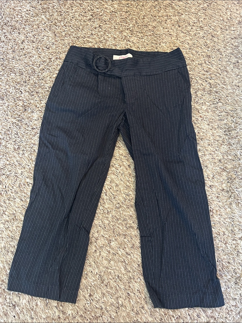 Candie's Black Pinstripes Capris with Ring Detail